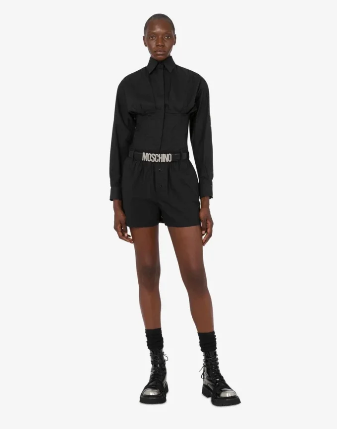 Short en popeline de coton imprimé à pois