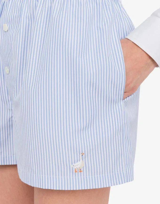 Short en popeline rayé Broderie oie