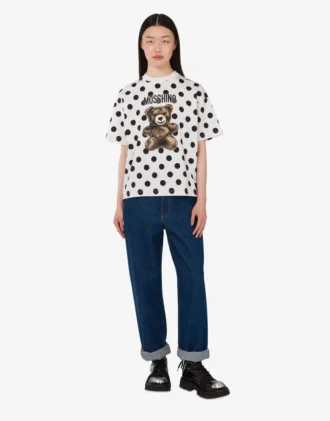 T-shirt en jersey de coton biologique imprimé Moschino Teddy Bear