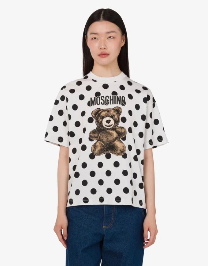 T-shirt en jersey de coton biologique imprimé Moschino Teddy Bear