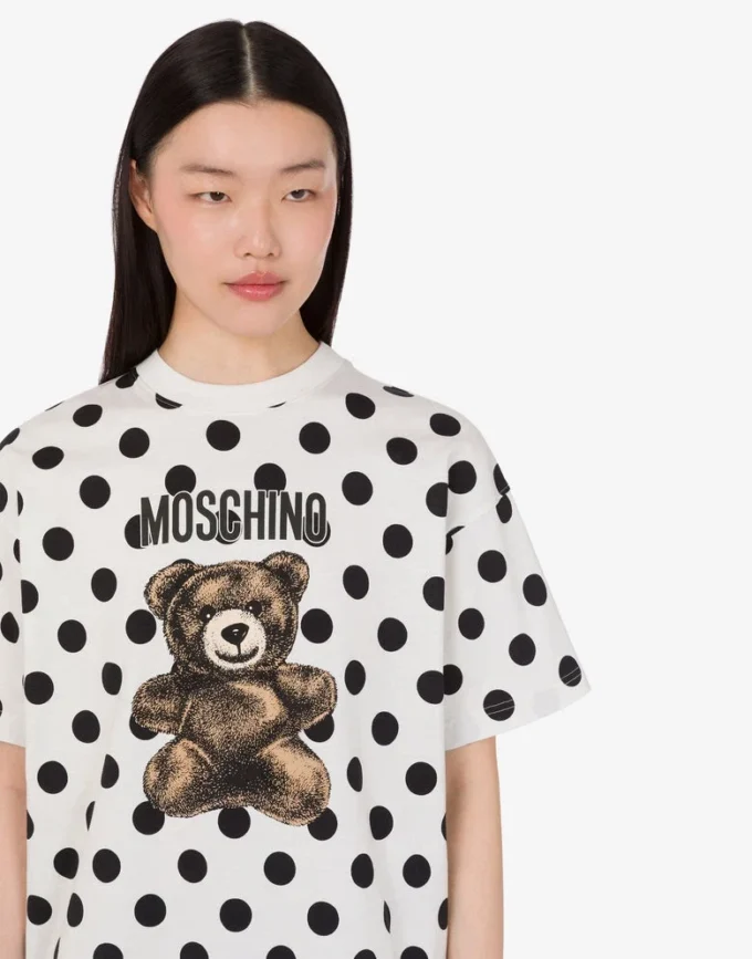 T-shirt en jersey de coton biologique imprimé Moschino Teddy Bear