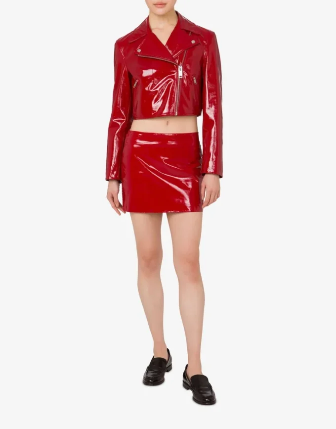Veste courte motard en cuir verni Veste courte motard en cuir verni