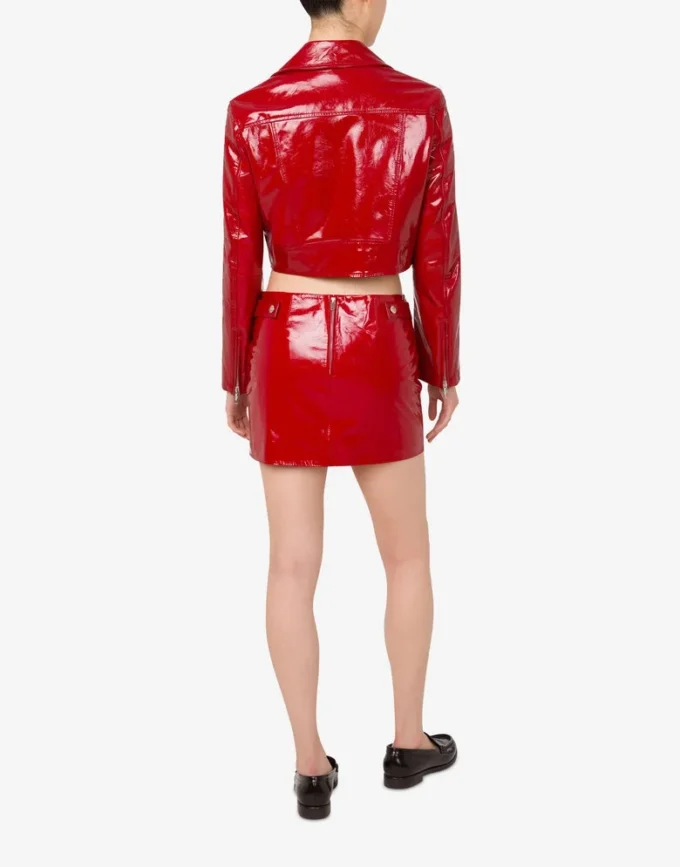 Veste courte motard en cuir verni Veste courte motard en cuir verni