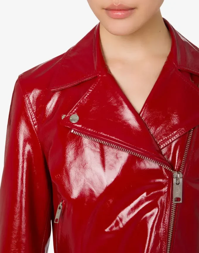 Veste courte motard en cuir verni Veste courte motard en cuir verni