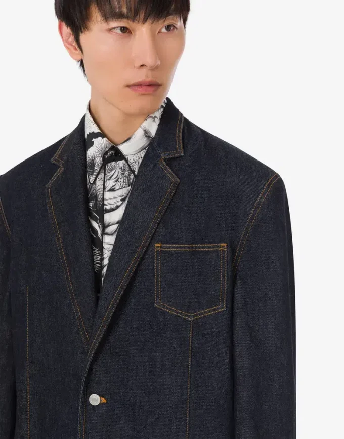 Veste en denim de coton bleu Veste en denim de coton bleu