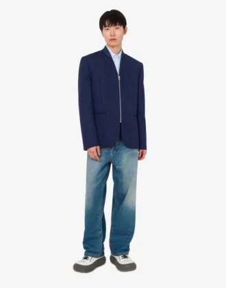 Veste en laine à fines rayures teinte dans la masse